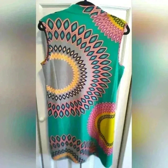 Aryeh Sleeveless V Neck Shift dress in Green/Pink | Size Medium - Picture 2 of 5